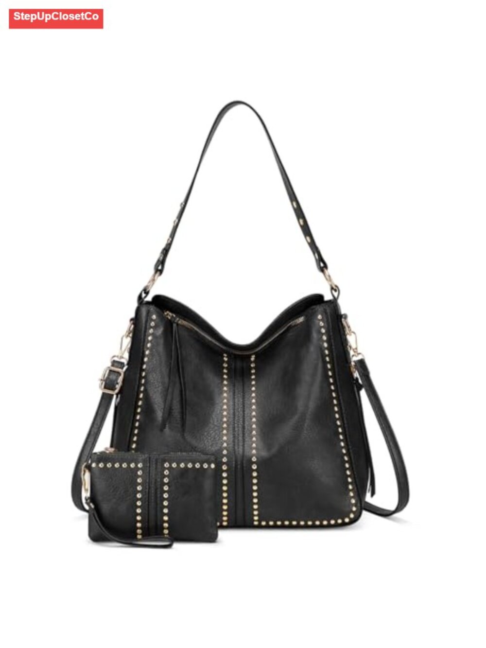 Vegan Leather Hobo Bag 2pc Set Large Tote Crossbody Wallet